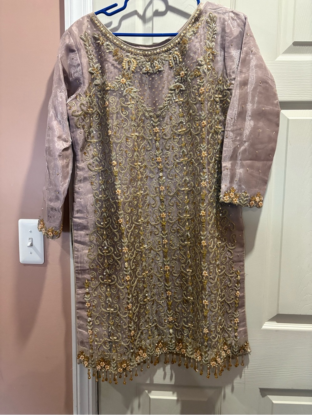 Embroidered Mauve Gold-Accent Women’s Dress